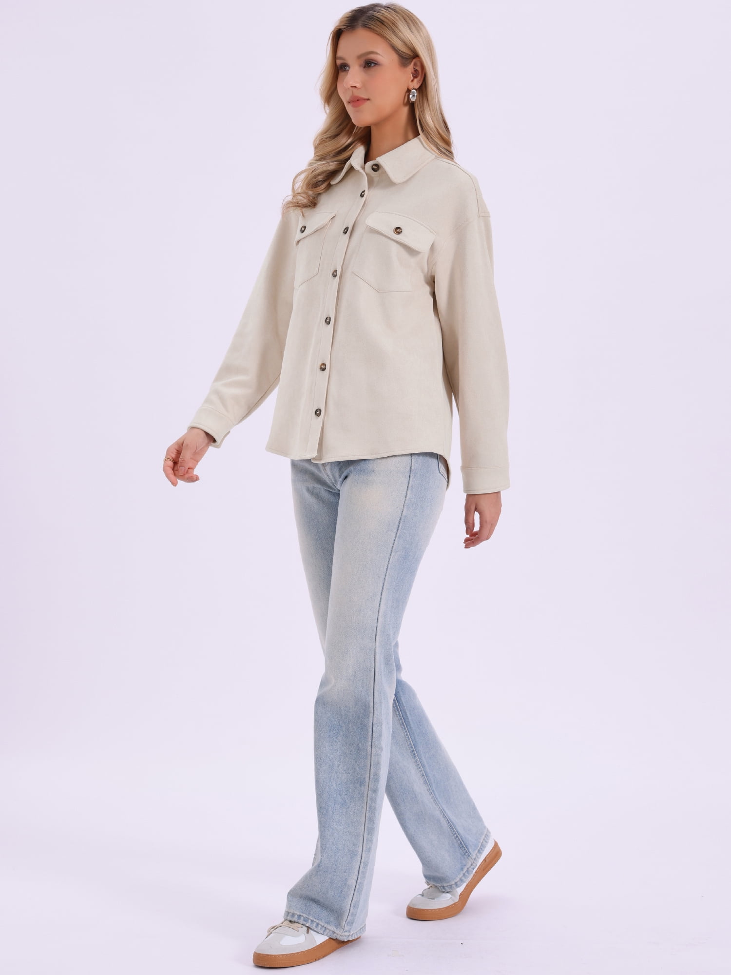 DARING DIVA Women's Turn-Down Collar Long Sleeve Button Down Jacket M Apricot
