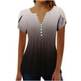 thumbnail image 2 of DDAPJ pyju Womens Petal Short Sleeve Tunic Tops Gradient Print V Neck Pleated Blouse Empire Waist Henley Shirt Prime Sales Today Gray M, 2 of 5