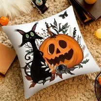 Kumdkd Halloween Pumpkin Printed Linen Pillow Set - Black Polyester Decorative Pillow for Sofa, Bed & Home, Soft & Comfortable, Multi-Scene Use