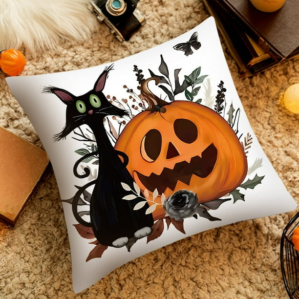 Juego de almohadas de calabaza de Halloween, almohada estampada, decoración del hogar, juego de almohadas de poliéster
