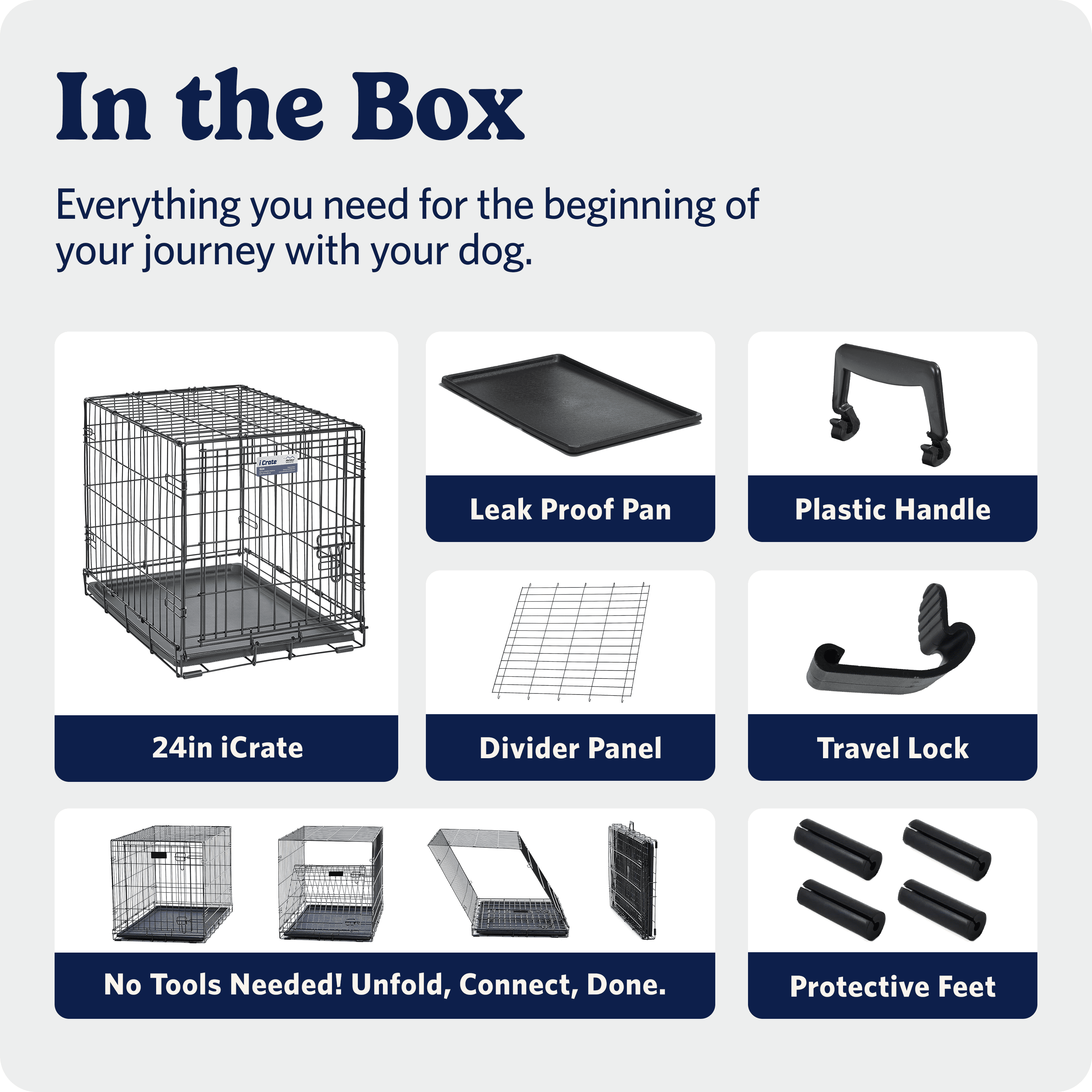 MidWest Homes for Pets iCrate Folding Dog Crate 24-inch with Divider, Leak-Proof Tray & Secure Latches - Portable, Durable Metal Wire Kennel
