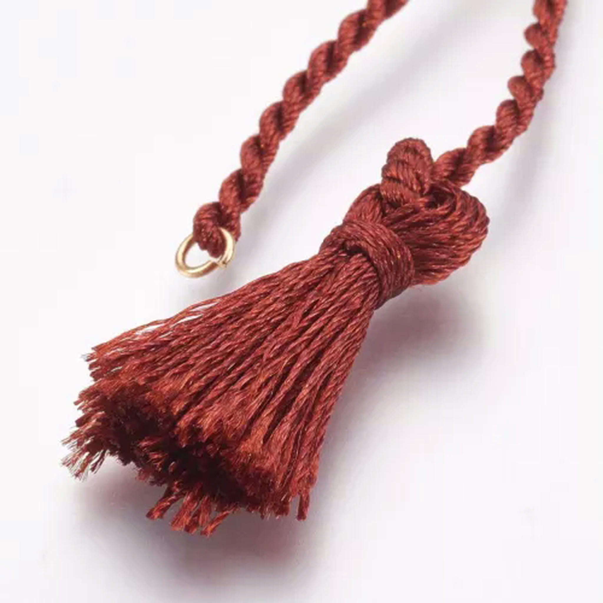U8MO 10 Strds Twisted Polyester Cord Bracelet Blanks w/ Tassel End & Loop 11"~12.6"-Dark Red
