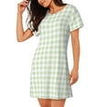 thumbnail image 2 of Uemuo Green Checkboard Pattern Women’s Nightdress – Casual Sleep Shirt, Soft Relaxed Fit Short-Sleeved Cotton Sleepwear for Home, Bedtime, and Lounging, 2 of 6