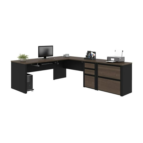 Bestar Connexion 5 Piece L Shaped Office Set in Antigua and Black
