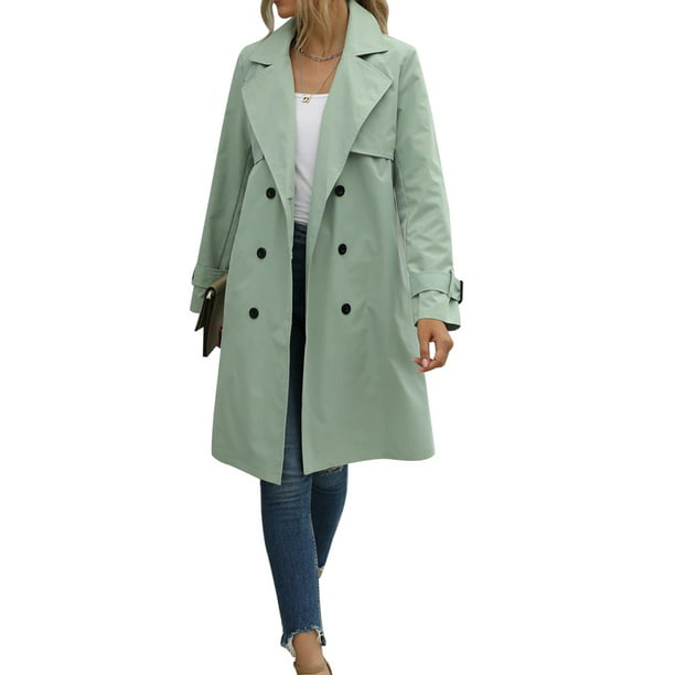 Spring hue Women Jacket Long Sleeve Lapel Double Breasted Belted Trench ...
