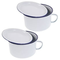 Raindrops Enamel Noodle Bowls with Lids 2-Pack, White Soup and Rice Serving Bowls for Kitchen