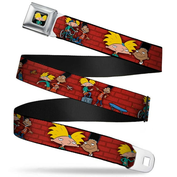 Nickelodeon Belt, Seatbelt Buckle Belt, Arnold Gerald Poses Brick Wall, 30 to 44 Inches