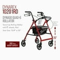 thumbnail image 3 of Dynarex DynaGo Quad Rollator, 6" Wheels, Padded Seat, Backrest, Storage Pouch with an Aluminum Durable Frame, 300 Lb. Weight Capacity, 1 Rollator, Red, 3 of 8