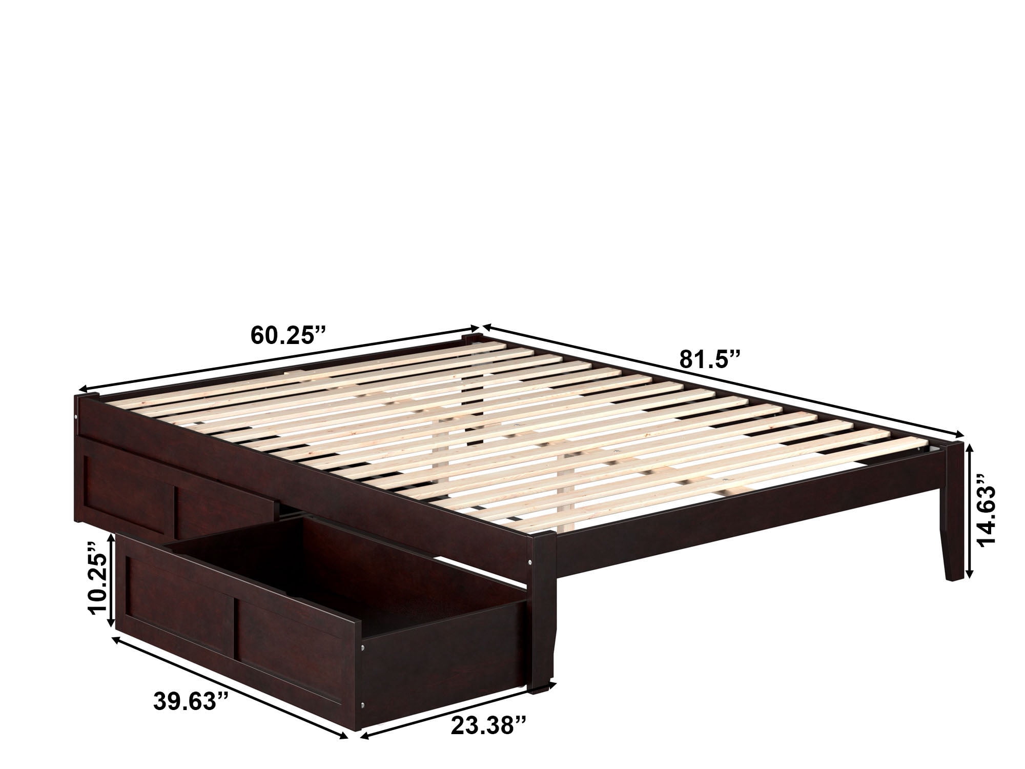 AFI Colorado 14" Queen Wood Platform Bed Frame with Set of 2 Storage Drawers, Espresso