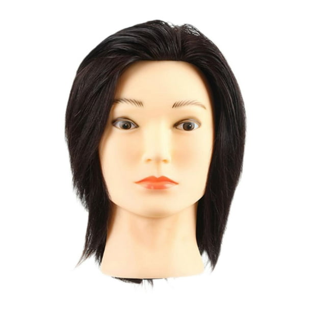 Cabeza de maniquí de peluquero multiusos para peluquería, cabeza de maniquí de cabello humano para peluquero Negro