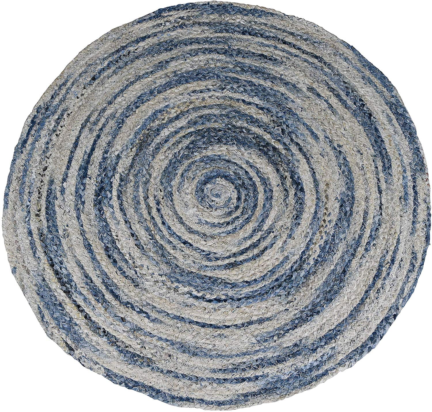 5 ft Blue & Natural White Round Rug for Living Room Braided