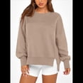 thumbnail image 4 of Sudadera Informal de Cuello Redondo para Mujer, -Otoño 2025, Larga, Abertura Lateral, Sudadera para Hacer Ejercicio. Caqui M, 4 of 10