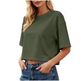 thumbnail image 2 of MLCDZ Women 3/4 Sleeve Cropped T-Shirts Drop Shoulder Crew Neck Crop Tops Casual Loose Fit Summer Solid Color Basic Tees Beach Vacation Tops, 2 of 10