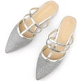 thumbnail image 1 of BLISSFUL STEP Women's Glitter Pointy Toe Flats Mules, 1 of 7