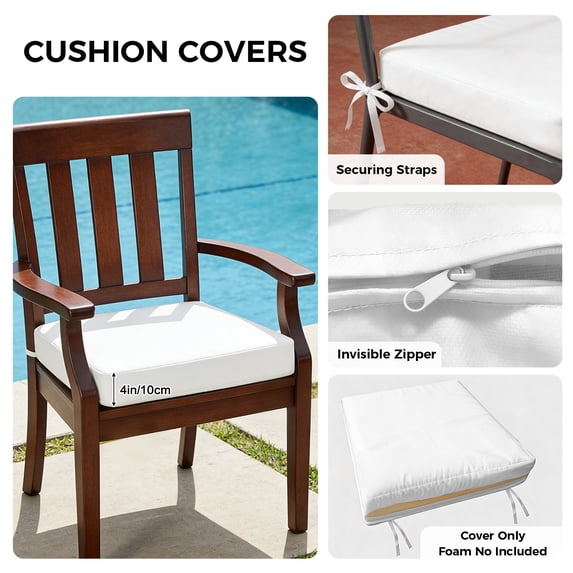 Outdoor Patio Cushion Covers 2 Pack Solid Color Patio Chair Cushion Covers with Ties and Zipper White Waterproof Outdoor Seat Cushion Covers for Patio Furniture 22"x22"