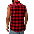 thumbnail image 4 of Fabrcox Plaid Sleeveless Flannel Shirt Men Collared Button Down Mens Tank Top Big and Tall Color Block Lightweight Going Out Vest Shirts with Pockets Red L, 4 of 9