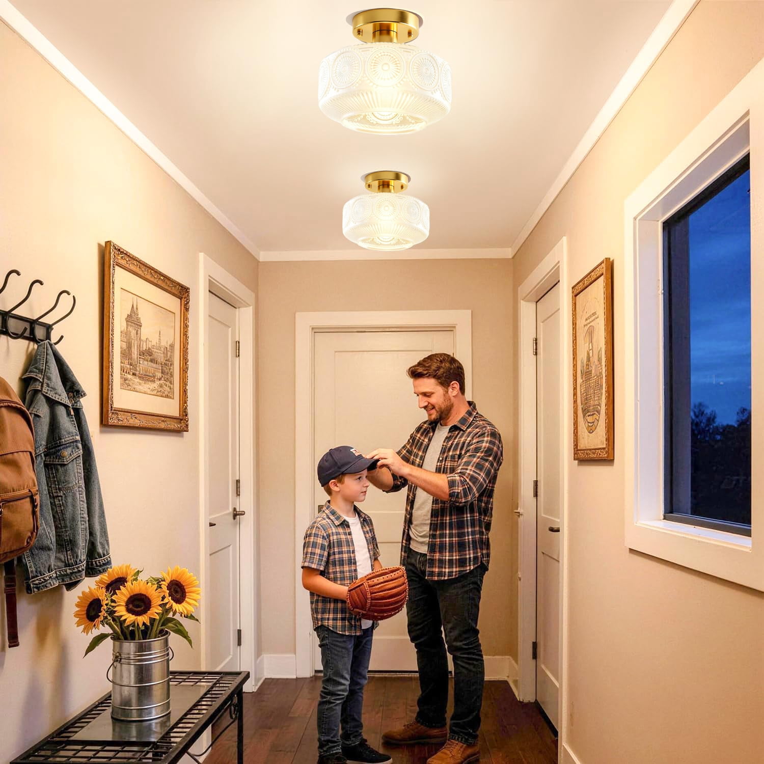 Semi Flush Mount Ceiling Ligh,Globe Glass Ceiling Light with Milk White Galss Shade,Hallway Light Fixtures,Modern Milky White Lighting Fixture for Bedroom Kitchen Porch Corridor