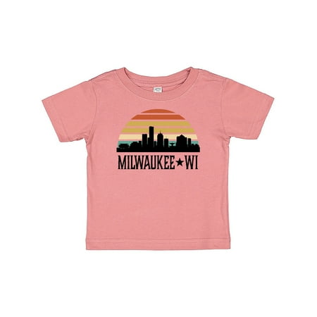 

Inktastic Milwaukee Wisconsin Skyline Retro Sunset Gift Baby Boy or Baby Girl T-Shirt
