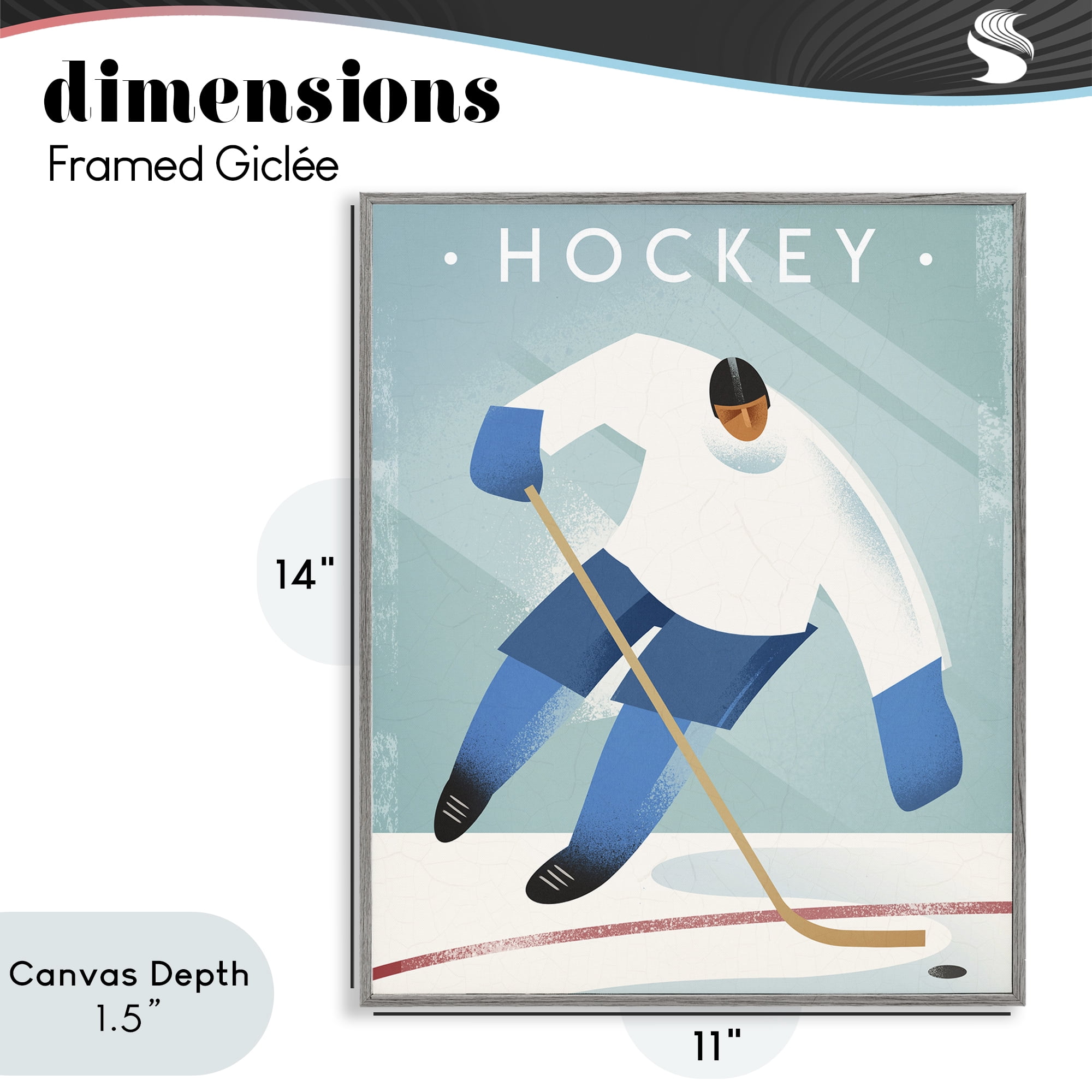 Stupell Industries Vintage Hockey Player Gray Framed Giclee Art, design by Martin Wickstrom