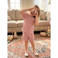 thumbnail image 4 of BemeyourBBs Toddler Baby Girl Summer Clothes 6 12 18  24 Months 2 3 4 Years Baby Girl Summer Outfit Ribbed Striped Short Sleeve Lettuce Trim TShirt Tops and Shorts 2 Piece Set, 4 of 9