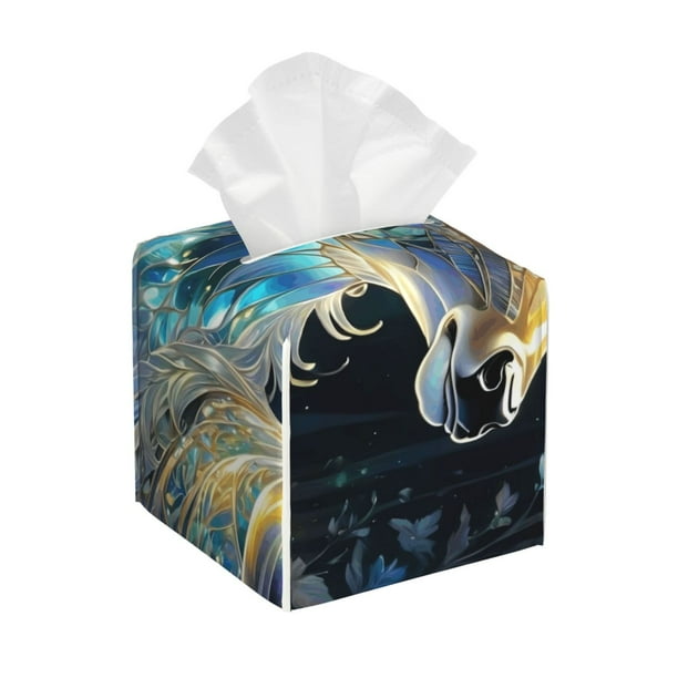 Balery Colorful Stained Glass Deer Porta Pañuelos de Cuero con Estampado – Funda Moderna Cuadrada para Caja de Pañuelos, Dispensador 5x5x5''