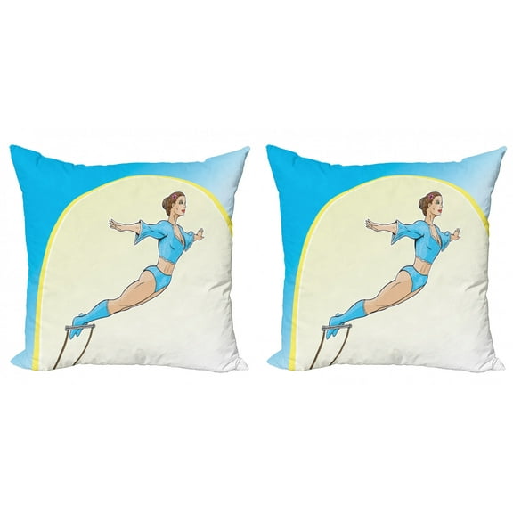 Ambesonne Circus Throw Pillow Cover 2 Pack, Woman Performing Trapeze, 18", Pale Peach Dark Rosewood