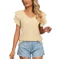 thumbnail image 4 of Kingdiese Womens Summer Casual V Neck Short Sleeve T Shirt Loose Fit Double Layer Sleeve And Collar Top Trashier Shirts, Size XL, 4 of 4