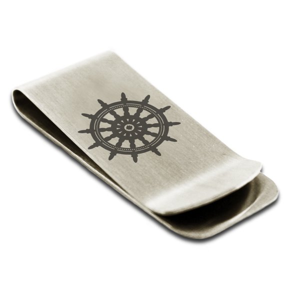 Tioneer Stainless Steel Nautical Ship Helm Wheel Engraved Money Clip Holder