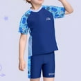 thumbnail image 2 of lnmuld 2 Piece Boys Printed Short Sleeve Swim Set - Elastic Comfort Round Neck Pool Beach Summer Outfit Color:Navy,Size:13-14 Years, 2 of 6