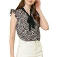 thumbnail image 5 of INSPIRE CHIC Women's Floral Blouse Self Tie Neck Flutter Sleeve Work Top Black L, 5 of 6