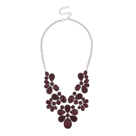 Rhodium Faceted Glass Lux Accessories Faceted Caviar Plum Teardrop Stone Large Statement Rhodium Chain Necklace ()