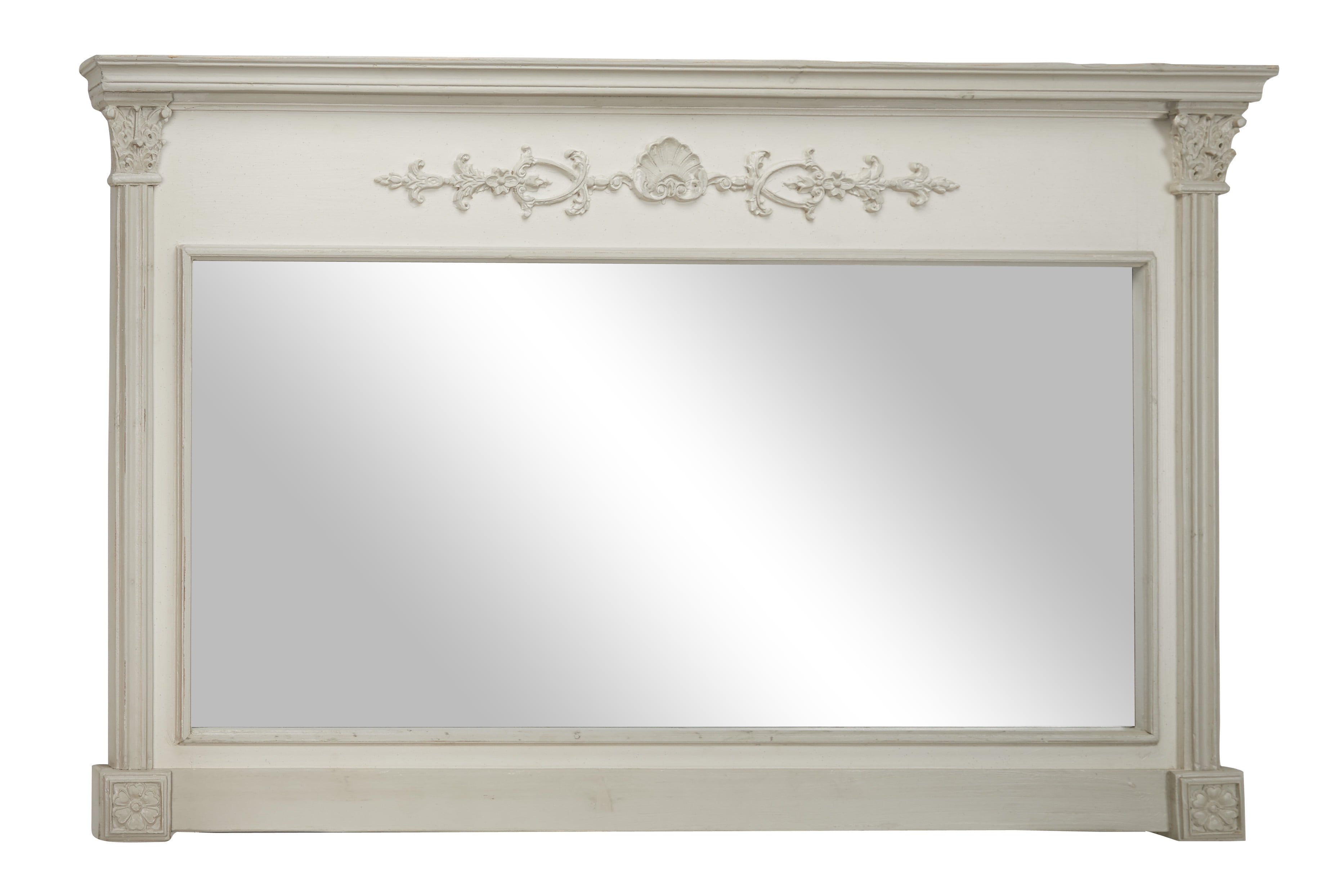 Decmode 59”x38” Large Antique White Wood Rectangular Wall Mirror w