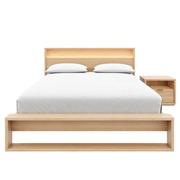Gael 3 Piece Queen Size Bedroom Set with Slatted Bedframe, Headboard with Integrated Light, 1 Nightstand