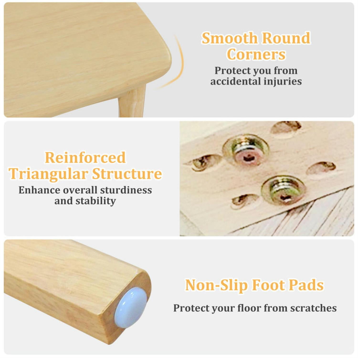 Demi Bonn 48" Solid Wood Dining Table with Rubber Wood Supporting Legs for Kitchen Dining Room, Modern Rectangular Dining Table Furniture, Beige