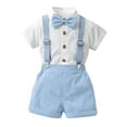 thumbnail image 2 of XMMSWDLA Animal-Themed Kids Sets Baby Boys Gentleman Outfits Shorts Sets,Infant Shirt + Shorts + Bow Tie + Suspenders Light Blue Trendy Kids Fashion Sets, 2 of 9
