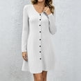thumbnail image 4 of NominalSnug Womens Ribbed Knit Nightgown V Neck Long Sleeve Button Front A Line Mini Sleep Dress Loungewear, 4 of 8