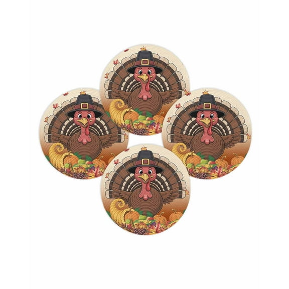 Fall Round Placemats Set of 4 Funny Turkey Place Mats Thanksgiving Woven Placemat Harvest Pumpkin Corn Maple Leaf Circle Braided Table Mat for Kitchen Dining Table Autumn Party Home Decor 15 Inch