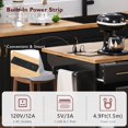 thumbnail image 3 of LEGAHOME 59.3” Kitchen Island with Rubberwood Drop-Leaf Top, Rolling Cart with 3 Drawers, Power Outlet, Trash Can Cabinet, Modern Kitchen Island Cart with Spice and Towel Rack for Dining Room, Black, 3 of 9
