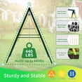 thumbnail image 2 of 5 in 1 Metal Swing Set, Heavy Duty A-Frame Swing Set with 1 Saucer Swing and 1 Belt Swing, Outdoor Playset with Climbing Ladder, Climbing Net and Basketball Hoop, Multicolor, 2 of 9