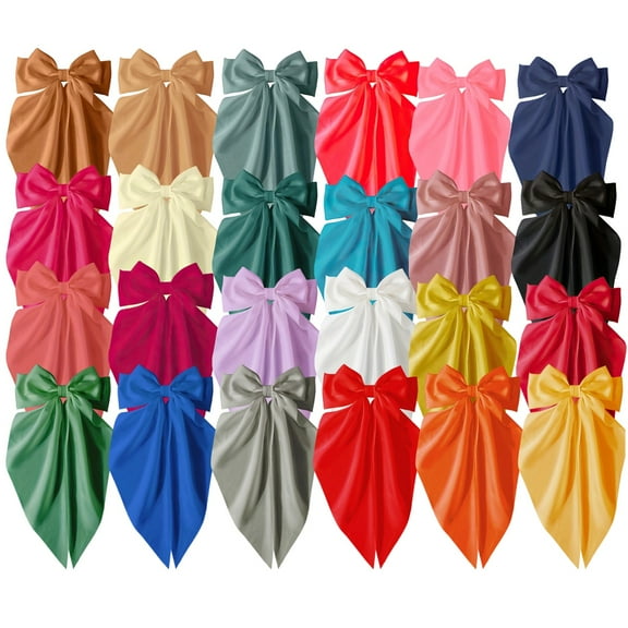 Oversized Satin Hair Bows 24PCS Bulk, Hair Bow with Non-Slip Clips, Large Pink Bows for Women, Perfect for Multi-occasion Use