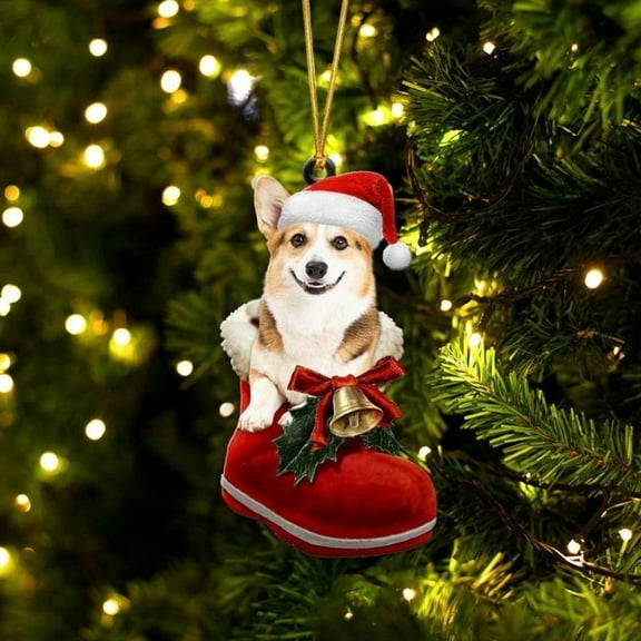 Acrylic 2D FLAT Holiday Tree Decoration Boxer Black In Santa Boot Christmas Hanging Ornament SB195