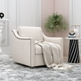 thumbnail image 2 of 360°Swivel Accent Chair, Cotton Linen Fabric Lounge Sofa with Brass Nail Decorative, Square Club Sofa Arm Chair with Metal Base, Swivel Barrel Chairs for Bedroom Living Room Office (White), 2 of 7