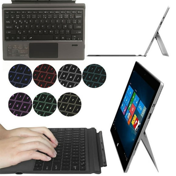 Weloille Wireless Bluetooth Keyboard for Microsoft Surface Pro 3/4/5/6/7, Portable Keyboard Type Cover with 7 Color LED Backlit
