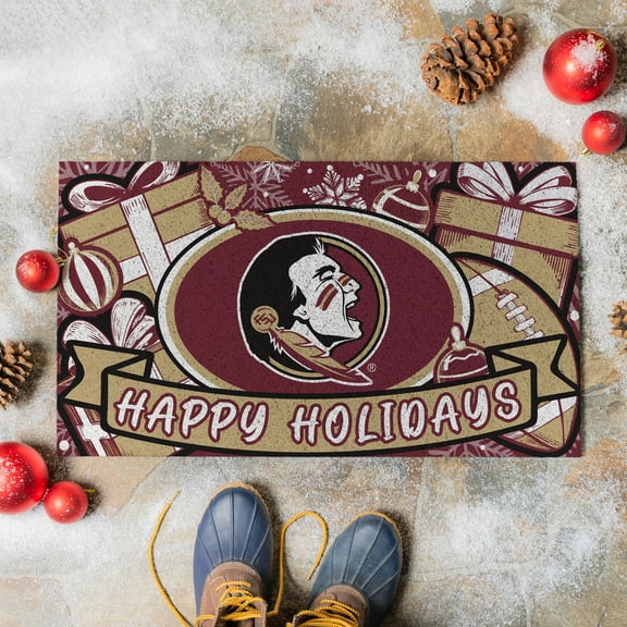 Florida State Seminoles 28" x 16" Happy Holidays Christmas Turf Door Mat