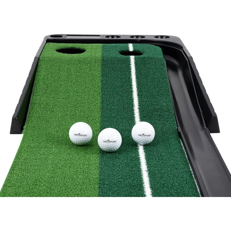 Abcosport Indoor Golf Putting Practice Mat – Auto Ball Return Function –  Life-Like Portable Golf Court Real-Like Grass – Extra-Long Golf Mat – 3  Bonus
