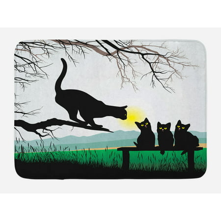 Cat Bath Mat, Mother Cat on Tree Branch and Baby Kittens in Park Best Friends I Love My Kitty Graphic, Non-Slip Plush Mat Bathroom Kitchen Laundry Room Decor, 29.5 X 17.5 Inches, Multi,