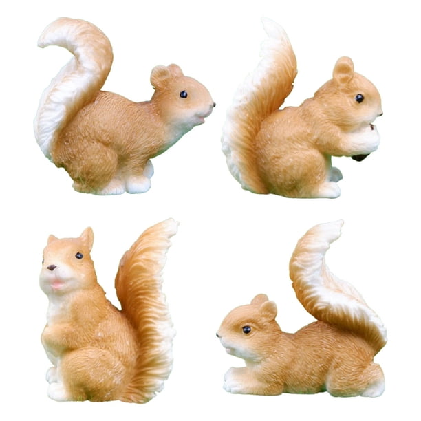 4 adornos artesanales de resina de ardilla, miniaturas de ardilla pequeña para decoración de jardín, simulación creativa de ardillas para bonsái