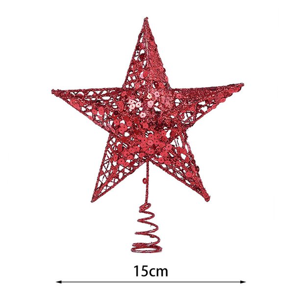 Adornos para árbol de Navidad, estrella superior de Metal con purpurina dorada y plateada, adornos de Feliz Navidad para el hogar, Año Nuevo 2024