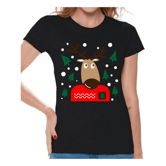 Women’s Cute Christmas Shirt – Festive Holiday Blouse with Cartoon Print, Perfect for Party & Gathering