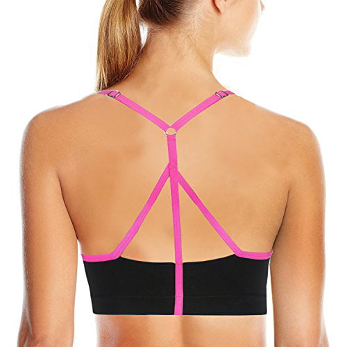 AKAMC 3 Pack Womens Medium Support Cross Back Wirefree Removable Cups Yoga Sport Bra 